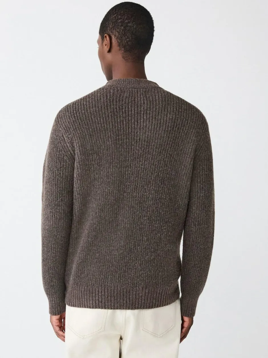Next Rib Texture Zip Through Cardigan with Wool Brown Outlet