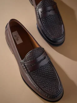 Next Brown Signature Leather Sole Woven Loafers Clearance