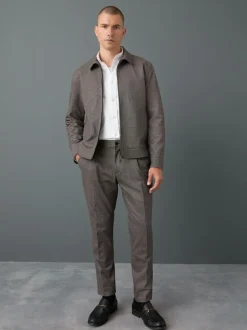 Next Slim Fit Smart Elasticated Back Textured Trousers with Stretch Brown Online