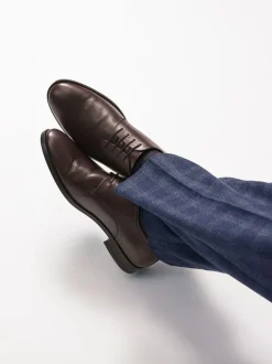 Next Standard Fit Leather Plain Derby Shoes Brown Outlet