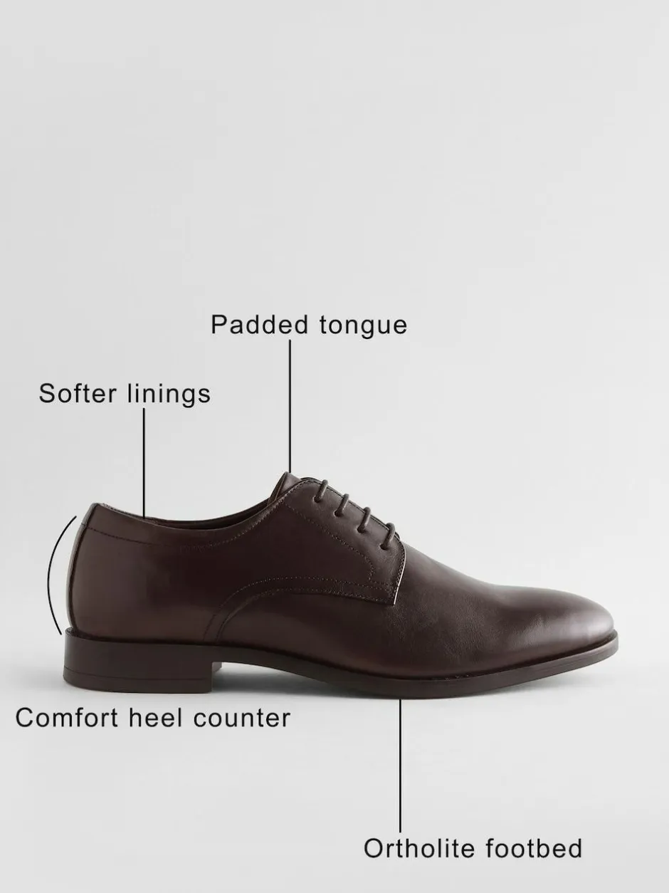 Next Standard Fit Leather Plain Derby Shoes Brown Outlet