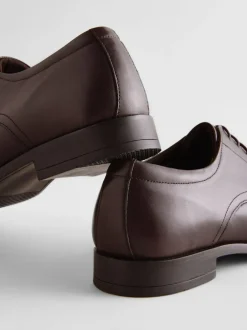 Next Standard Fit Leather Plain Derby Shoes Brown Outlet
