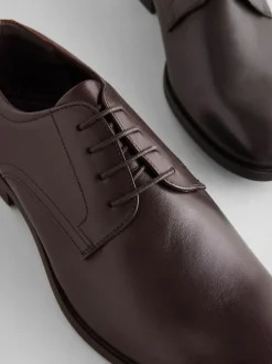 Next Standard Fit Leather Plain Derby Shoes Brown Outlet
