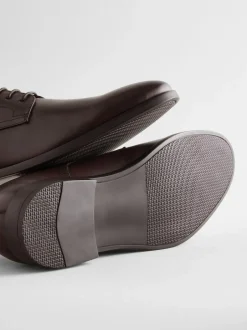 Next Standard Fit Leather Plain Derby Shoes Brown Outlet