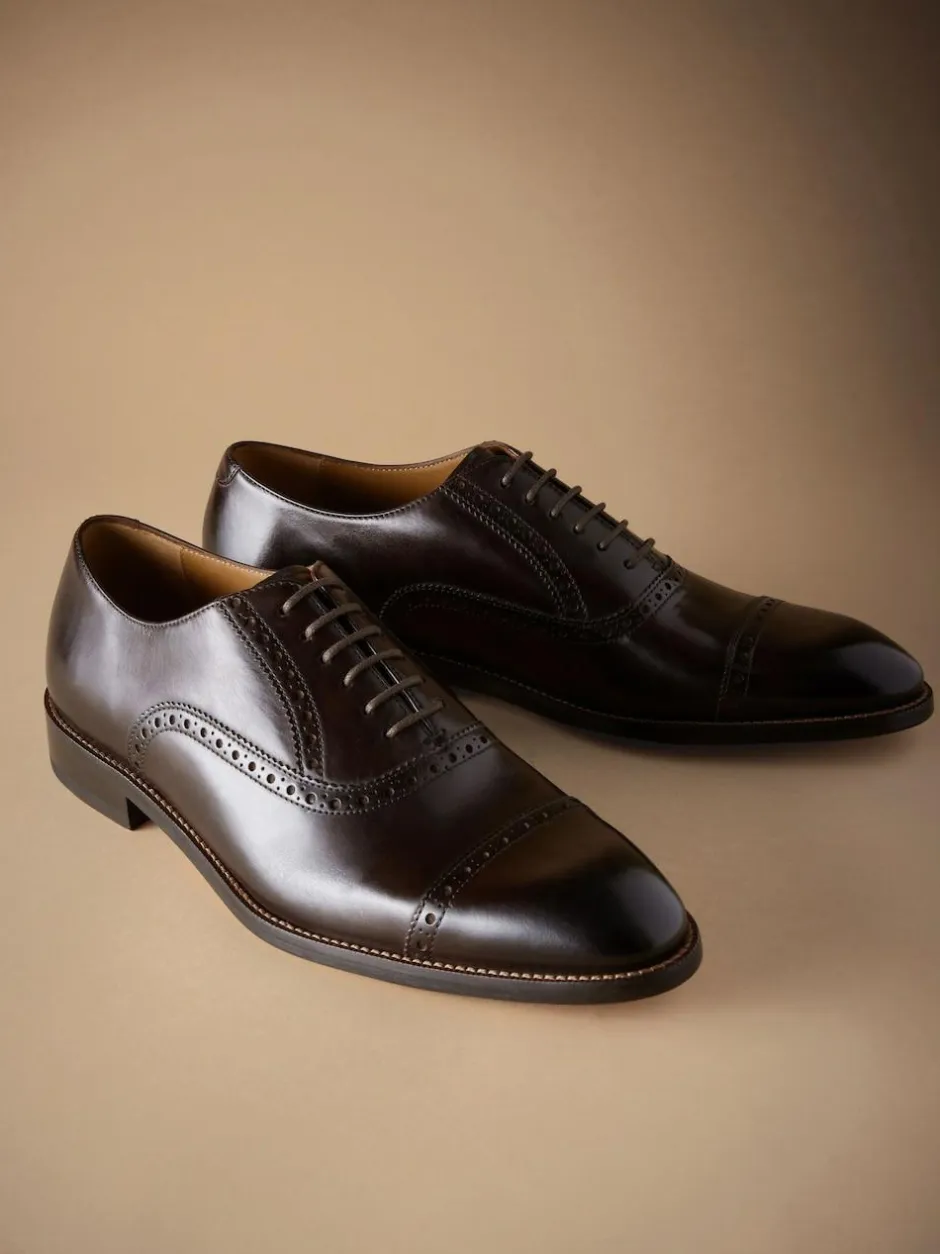 Next Standard Fit Signature Leather Sole Oxford Toe Cap Shoes Brown