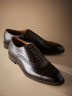 Next Standard Fit Signature Leather Sole Oxford Toe Cap Shoes Brown