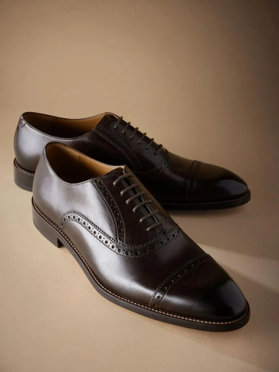 Next Standard Fit Signature Leather Sole Oxford Toe Cap Shoes Brown