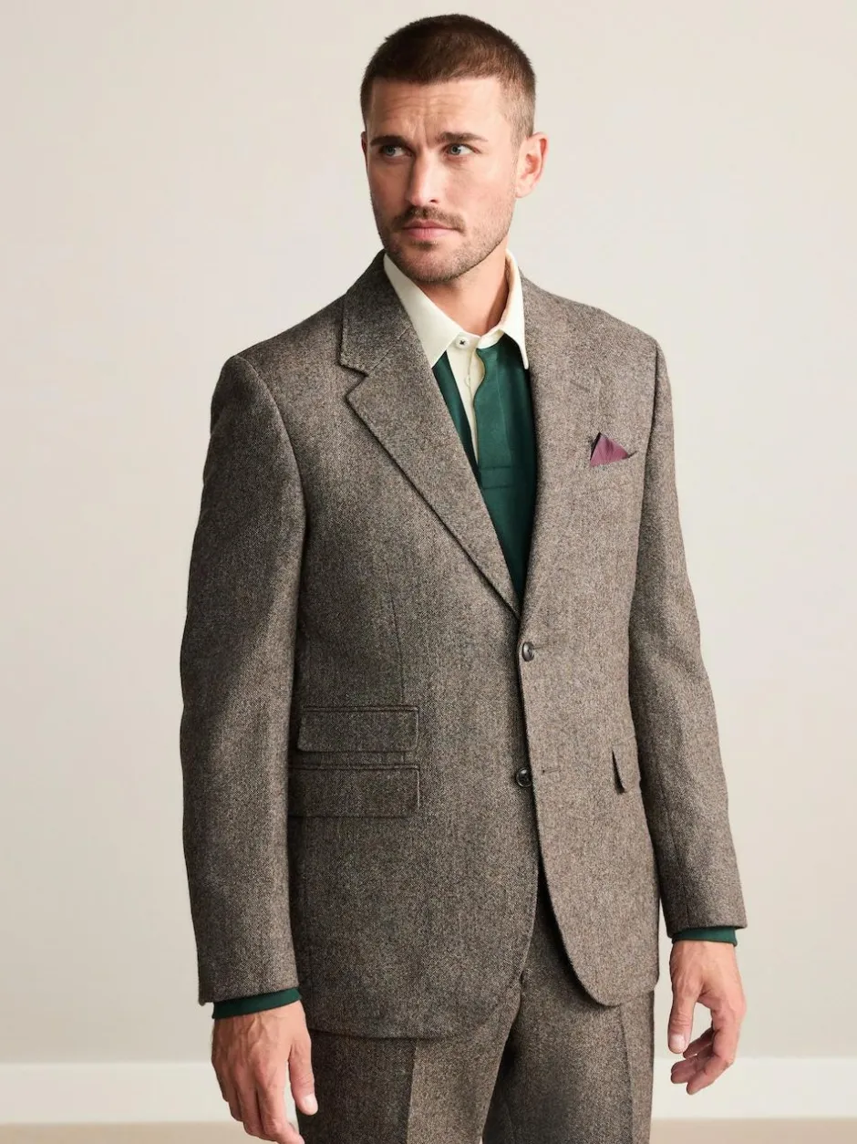 Next Tailored Fit Signature Abraham Moon 100% British Wool Donegal Suit Jacket Brown Discount