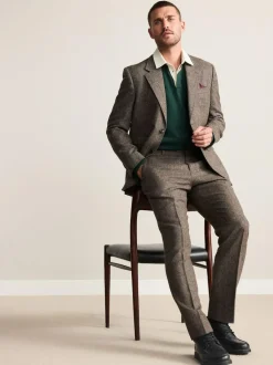 Next Tailored Fit Signature Abraham Moon 100% British Wool Donegal Suit Jacket Brown Discount