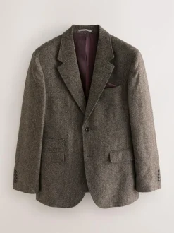 Next Tailored Fit Signature Abraham Moon 100% British Wool Donegal Suit Jacket Brown Discount
