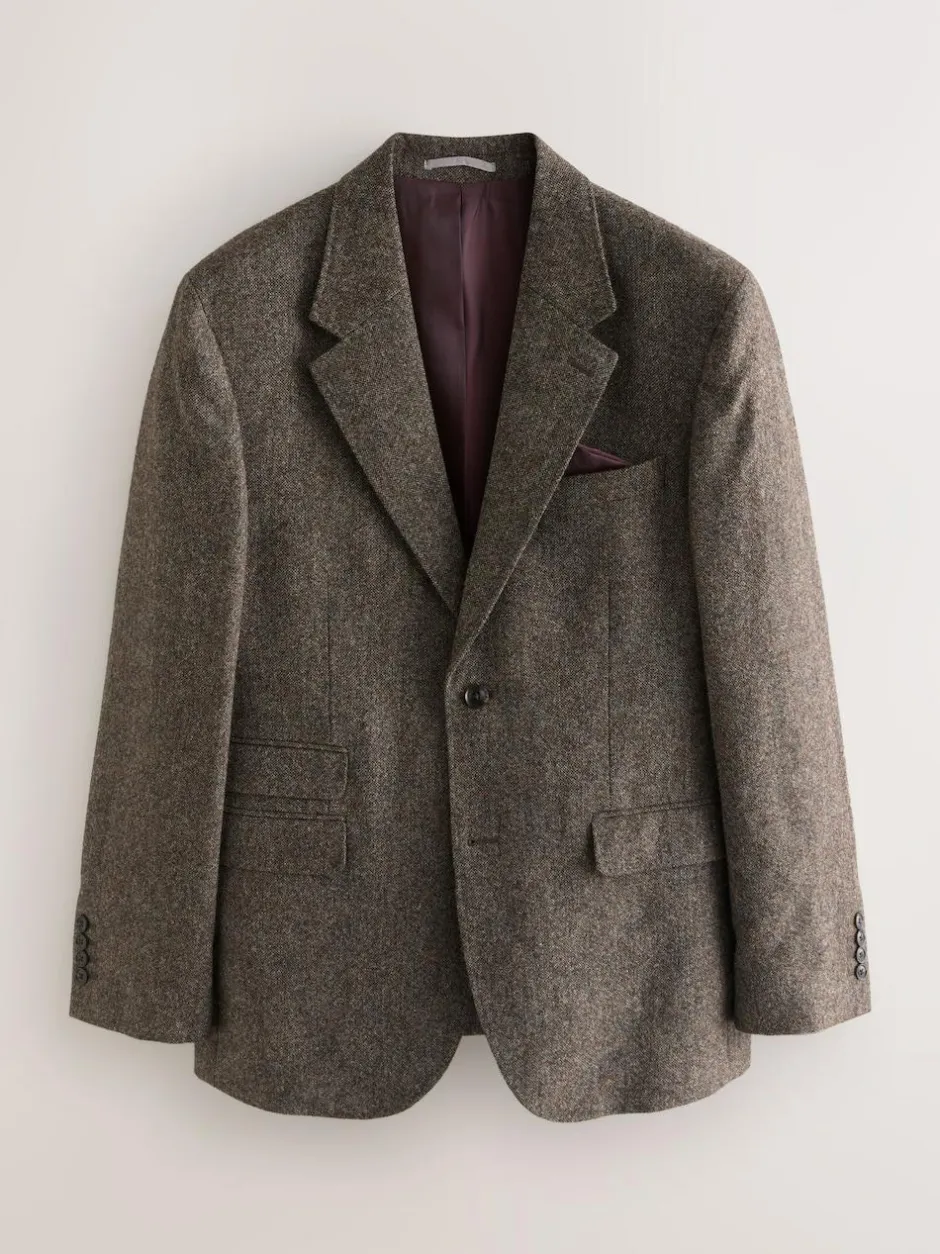 Next Tailored Fit Signature Abraham Moon 100% British Wool Donegal Suit Jacket Brown Discount