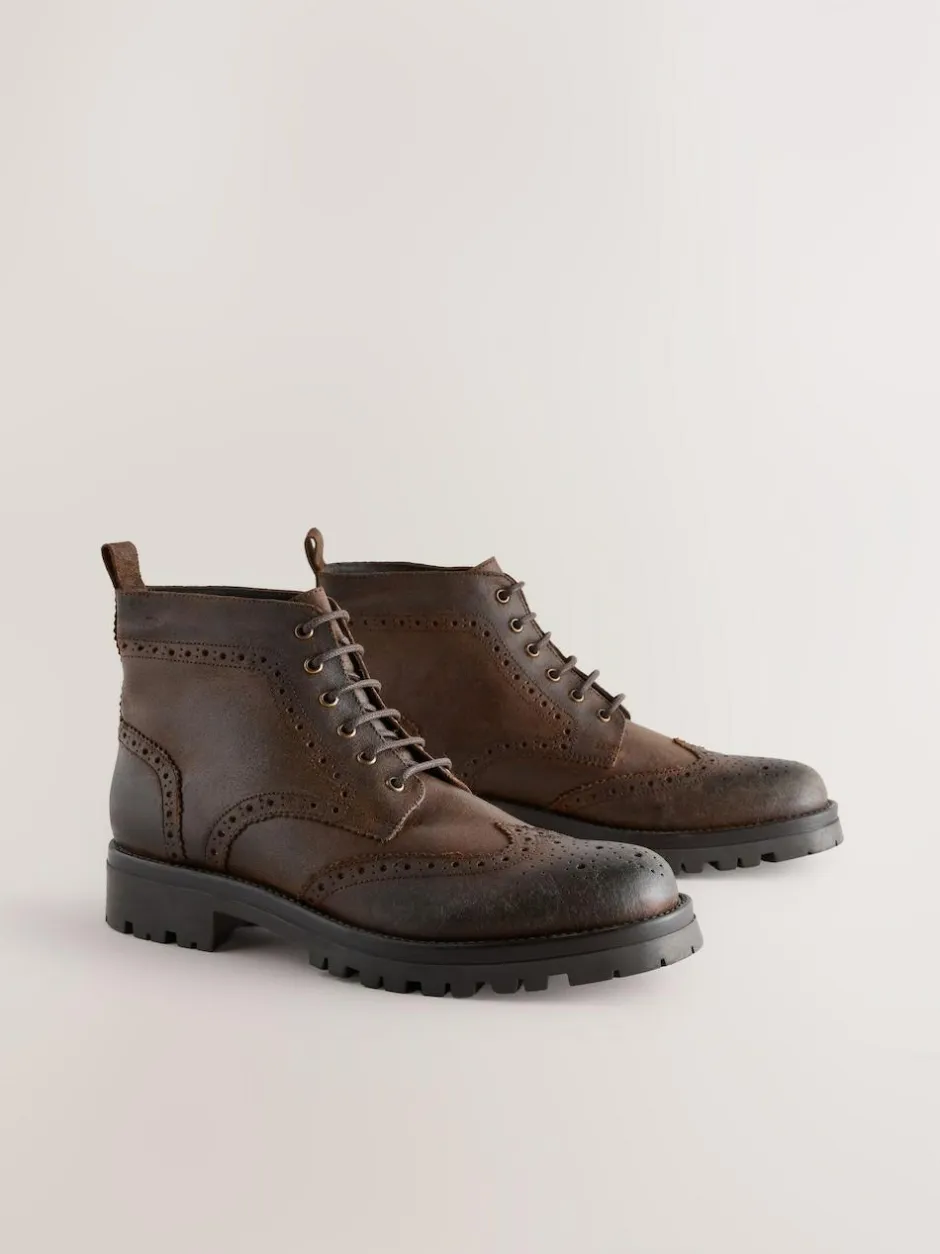 Next Brown Tall Chunky Lace-Up Brogue Boots Best