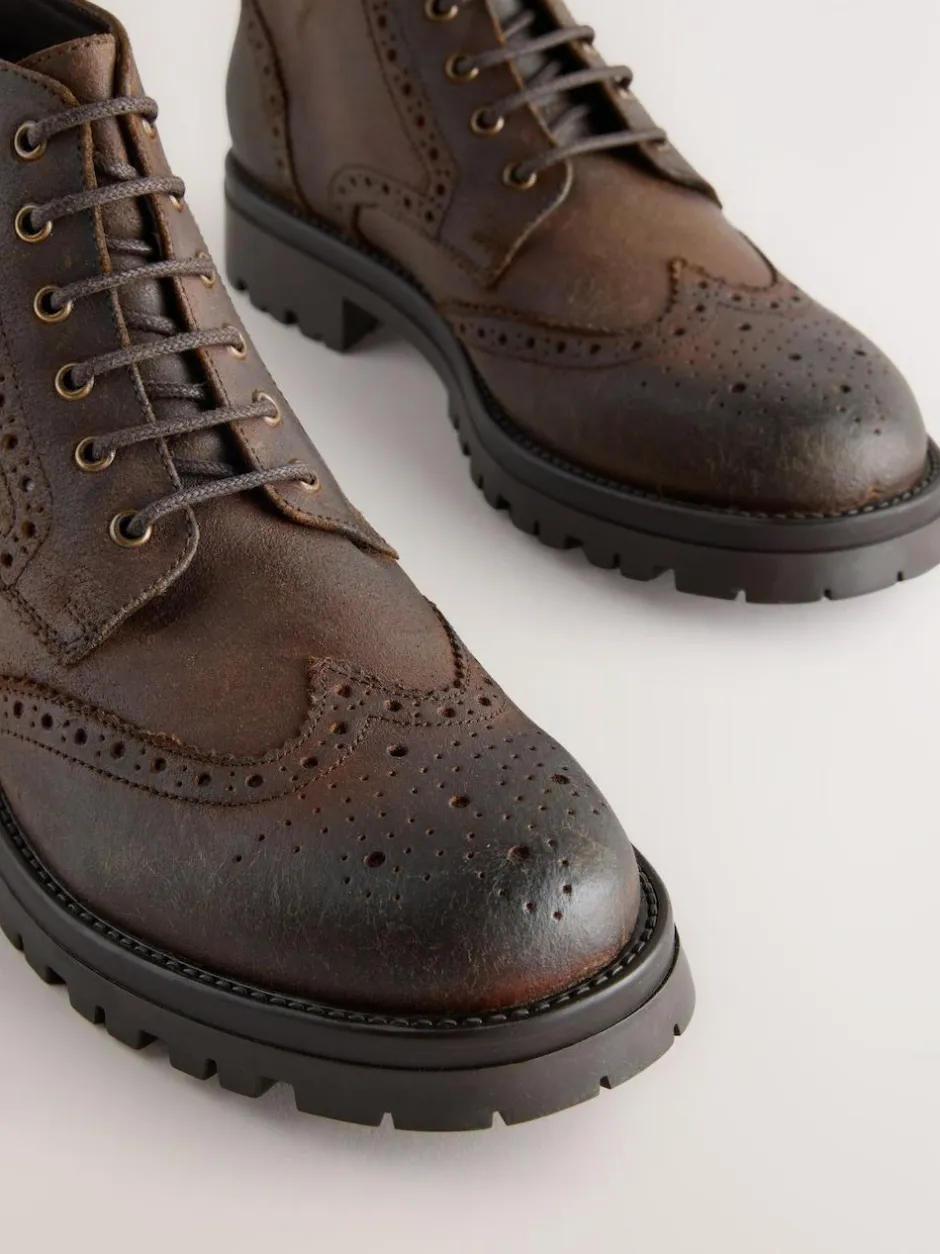 Next Brown Tall Chunky Lace-Up Brogue Boots Best