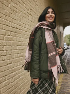 Next Brown Textured Check Midweight Scarf Online