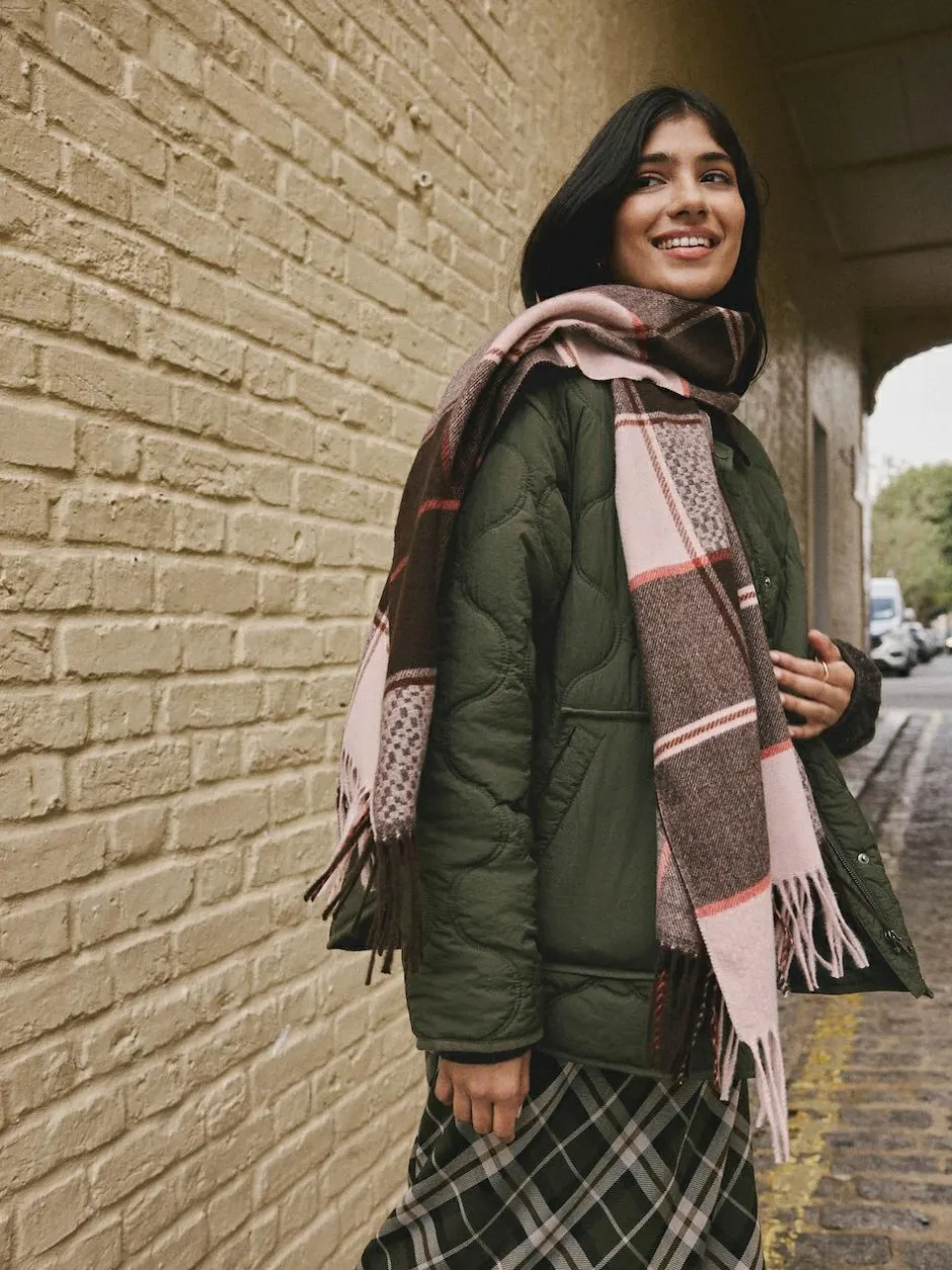 Next Brown Textured Check Midweight Scarf Online