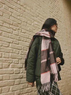 Next Brown Textured Check Midweight Scarf Online