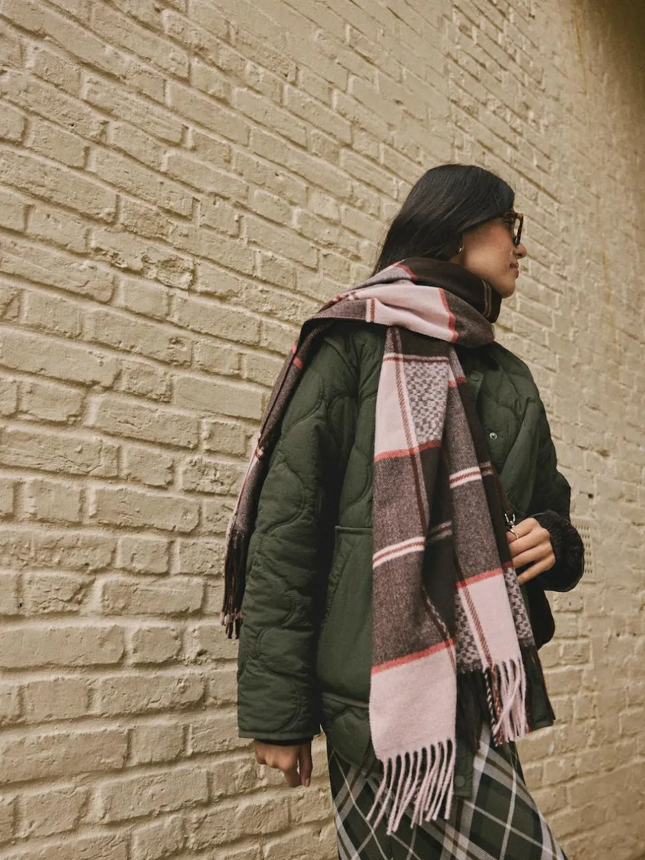 Next Brown Textured Check Midweight Scarf Online