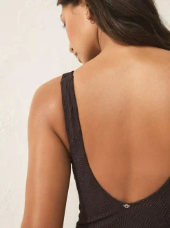 Next Brown Textured Scoop Neck Tummy Control Swimsuit Online