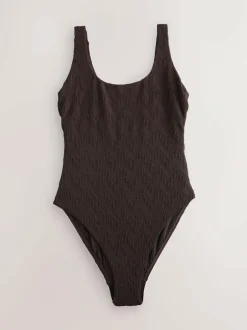 Next Brown Textured Scoop Neck Tummy Control Swimsuit Online