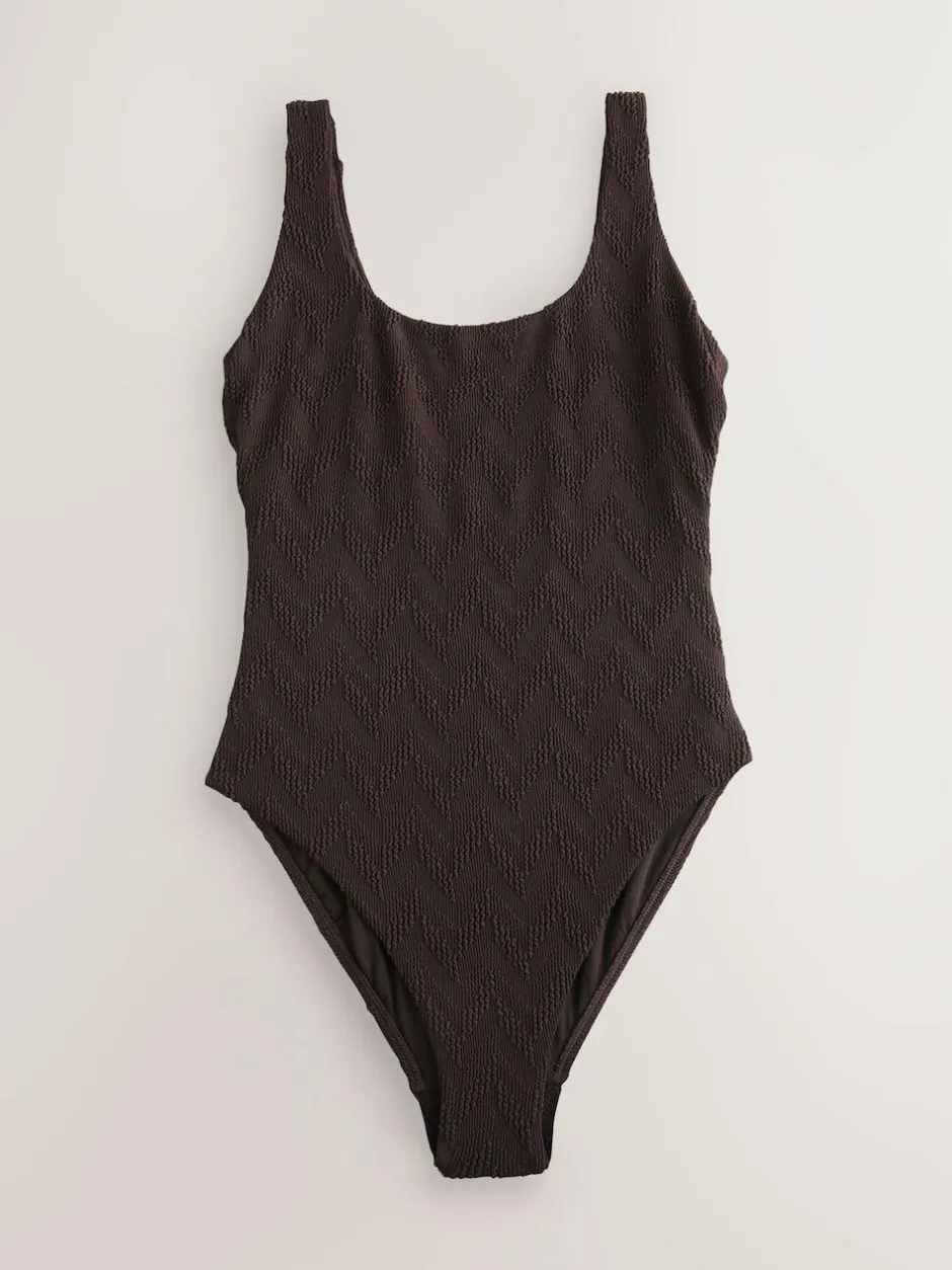 Next Brown Textured Scoop Neck Tummy Control Swimsuit Online