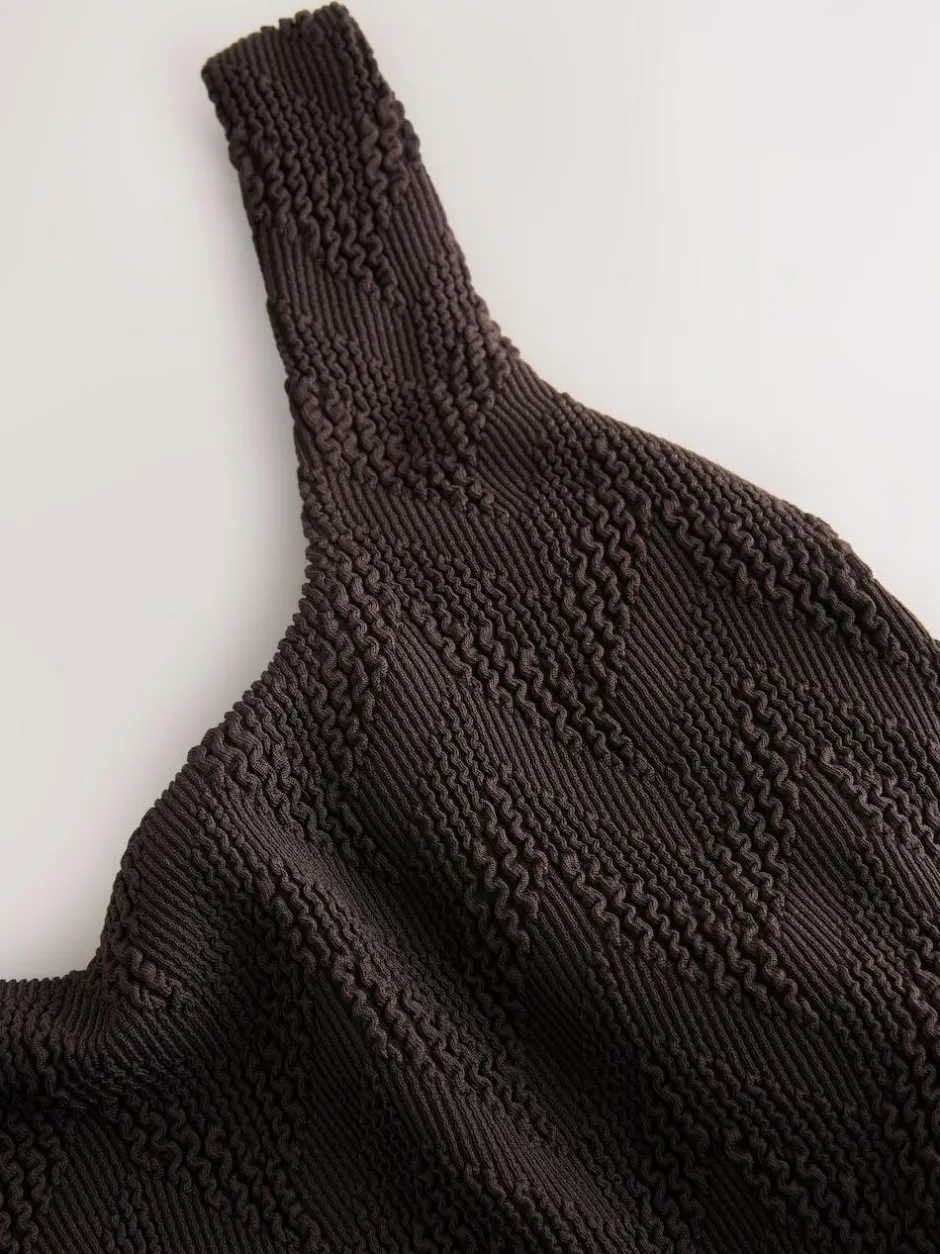 Next Brown Textured Scoop Neck Tummy Control Swimsuit Online