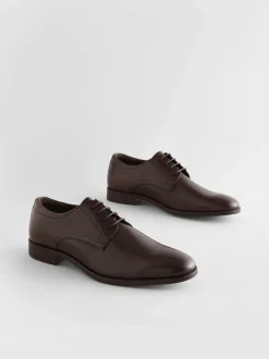 Next Wide Fit Leather Plain Derby Shoes Brown
