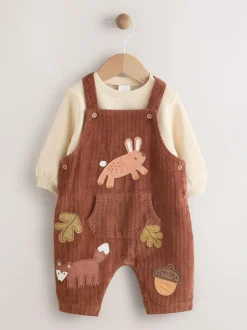 Next Brown Woodland Cord Dungarees and Bodysuit Set (0mths-2yrs) Sale