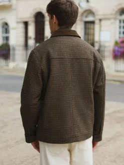 Next Brown Wool Blend Dogtooth Quilted Corduroy Collar Jacket Hot