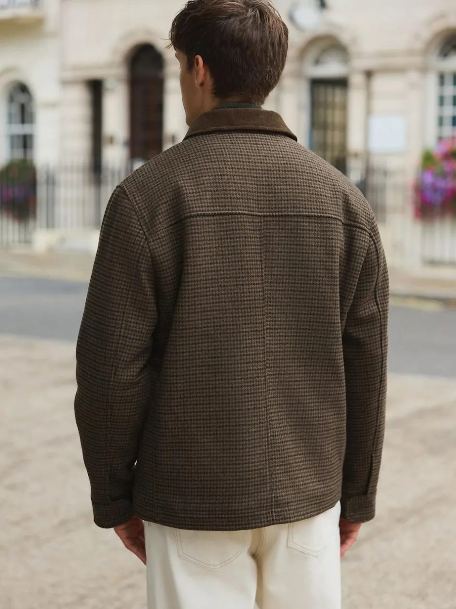 Next Brown Wool Blend Dogtooth Quilted Corduroy Collar Jacket Hot