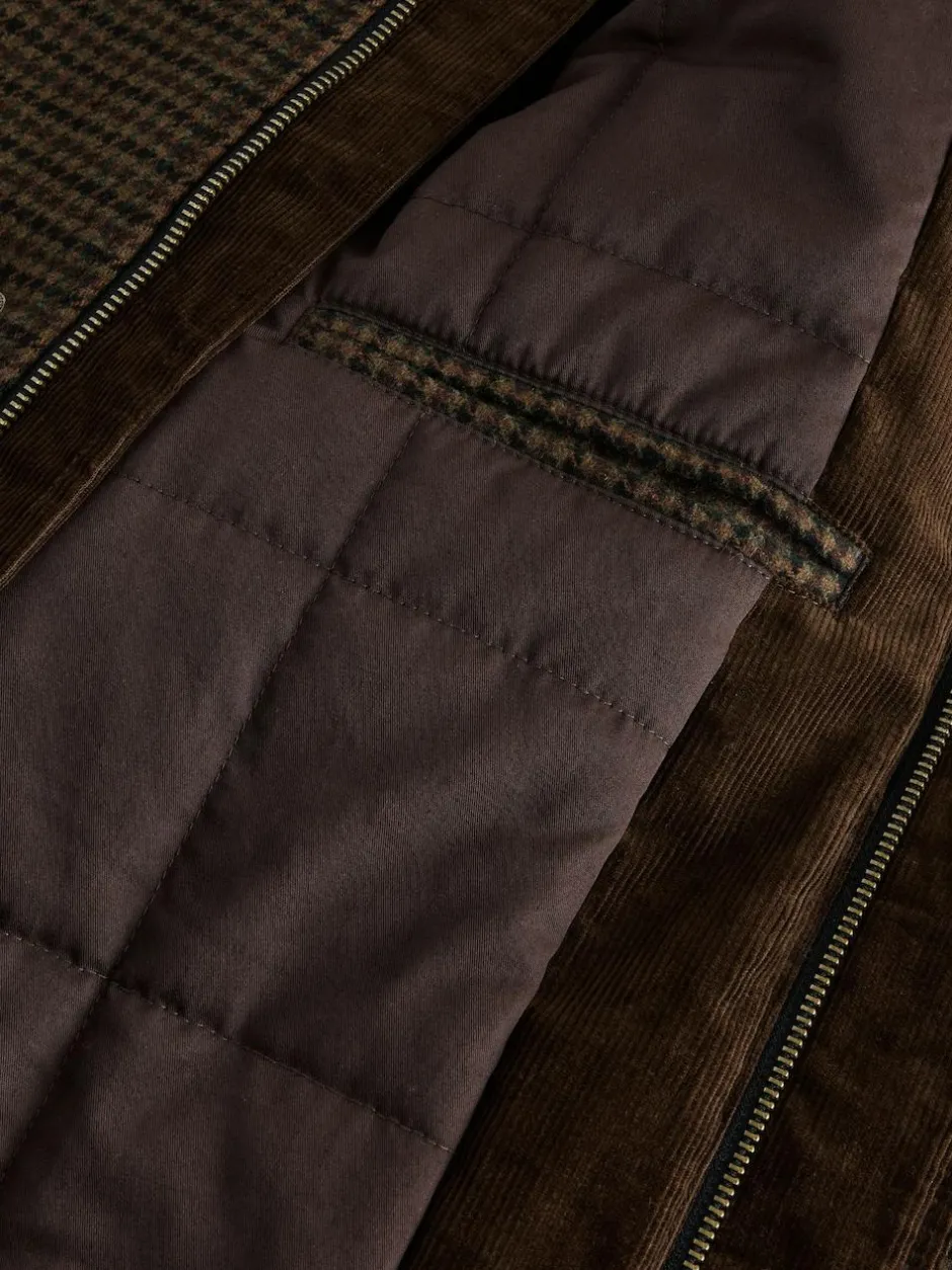 Next Brown Wool Blend Dogtooth Quilted Corduroy Collar Jacket Hot