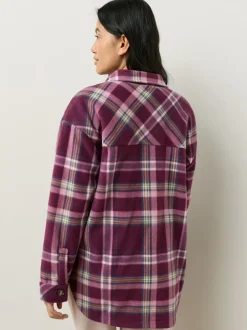 Next Polar Fleece Shacket Burgundy Red Check Discount
