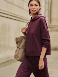Next Burgundy Red Cosy Soft Touch Rib Overhead Hooded Jumper Sweatshirt Clearance