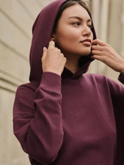 Next Burgundy Red Cosy Soft Touch Rib Overhead Hooded Jumper Sweatshirt Clearance