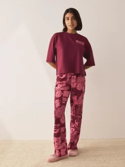 Next Burgundy Red Cotton Short Sleeve Pyjamas New
