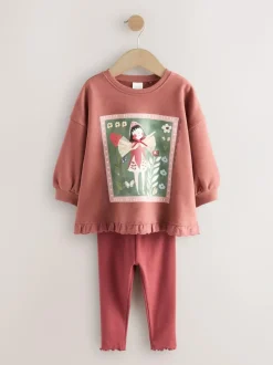 Next Frill Hem Sweatshirt & Leggings Set (3mths-7yrs) Burgundy Red Fairy
