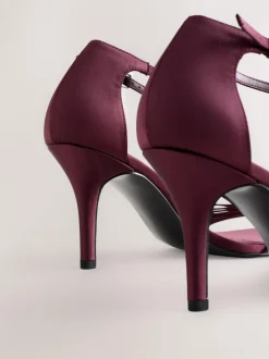 Next Forever Comfort® Mini Satin Bow Heeled Sandals Burgundy Red Discount