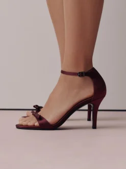 Next Forever Comfort® Mini Satin Bow Heeled Sandals Burgundy Red Discount
