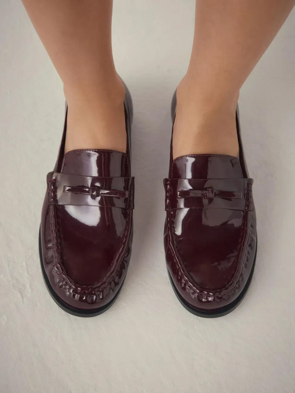 Next Forever Comfort® Bow Detail Ruched Toe Loafers Burgundy Red Sale