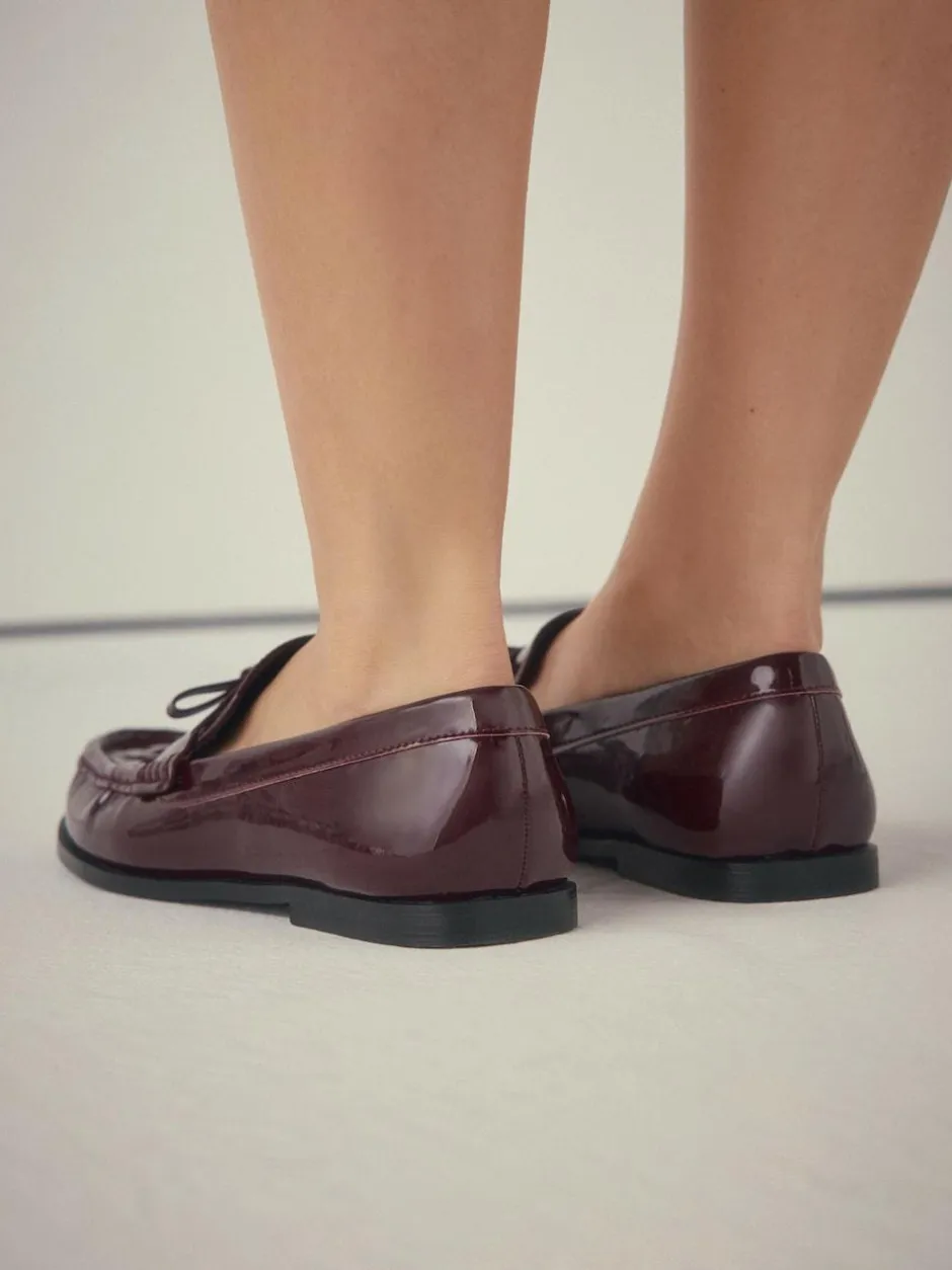 Next Forever Comfort® Bow Detail Ruched Toe Loafers Burgundy Red Sale