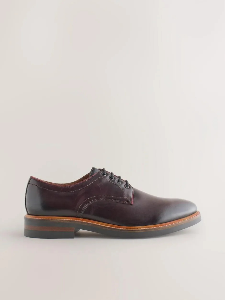 Next Heritage Derby Leather Shoes Burgundy Red Best