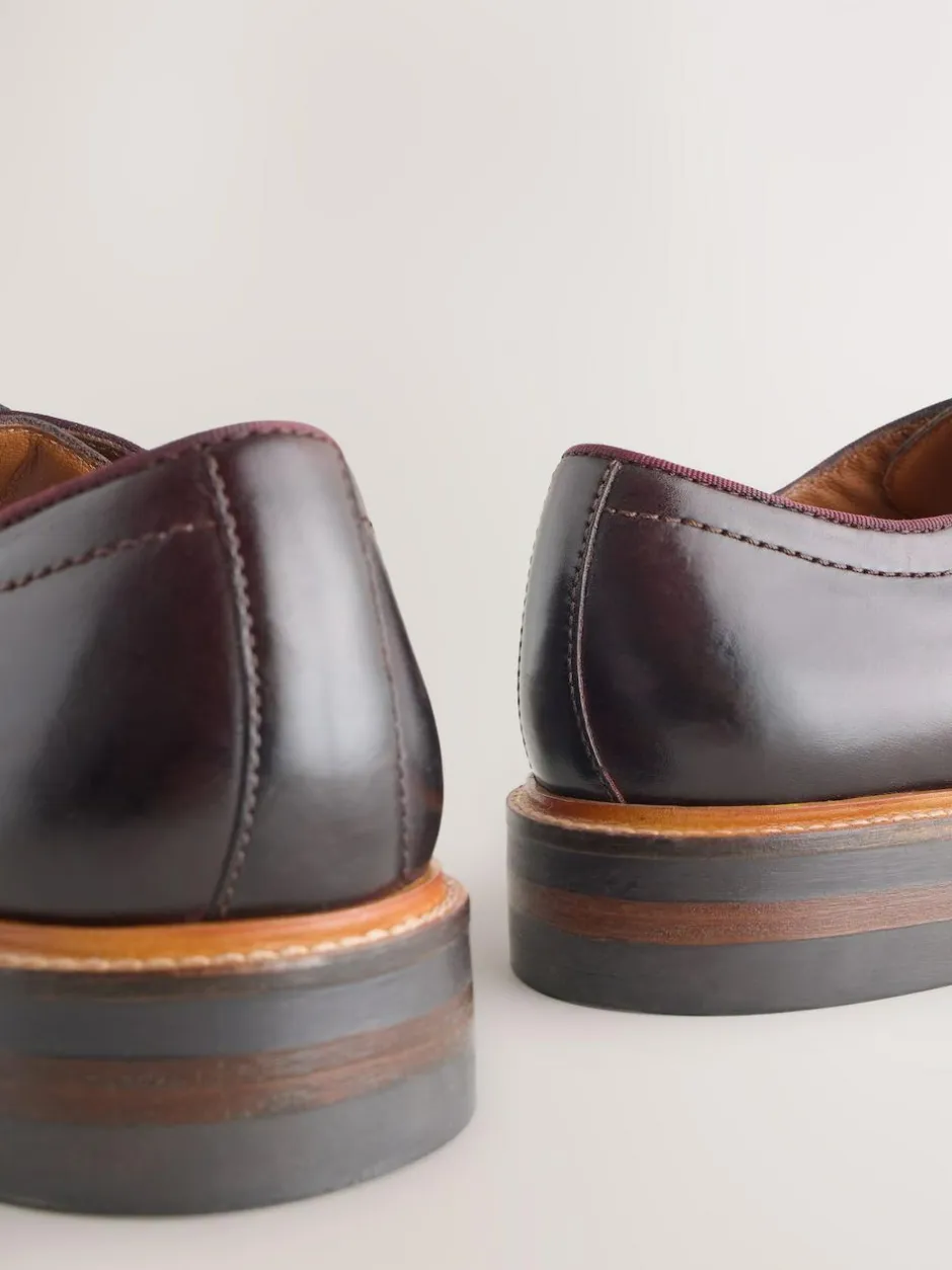 Next Heritage Derby Leather Shoes Burgundy Red Best