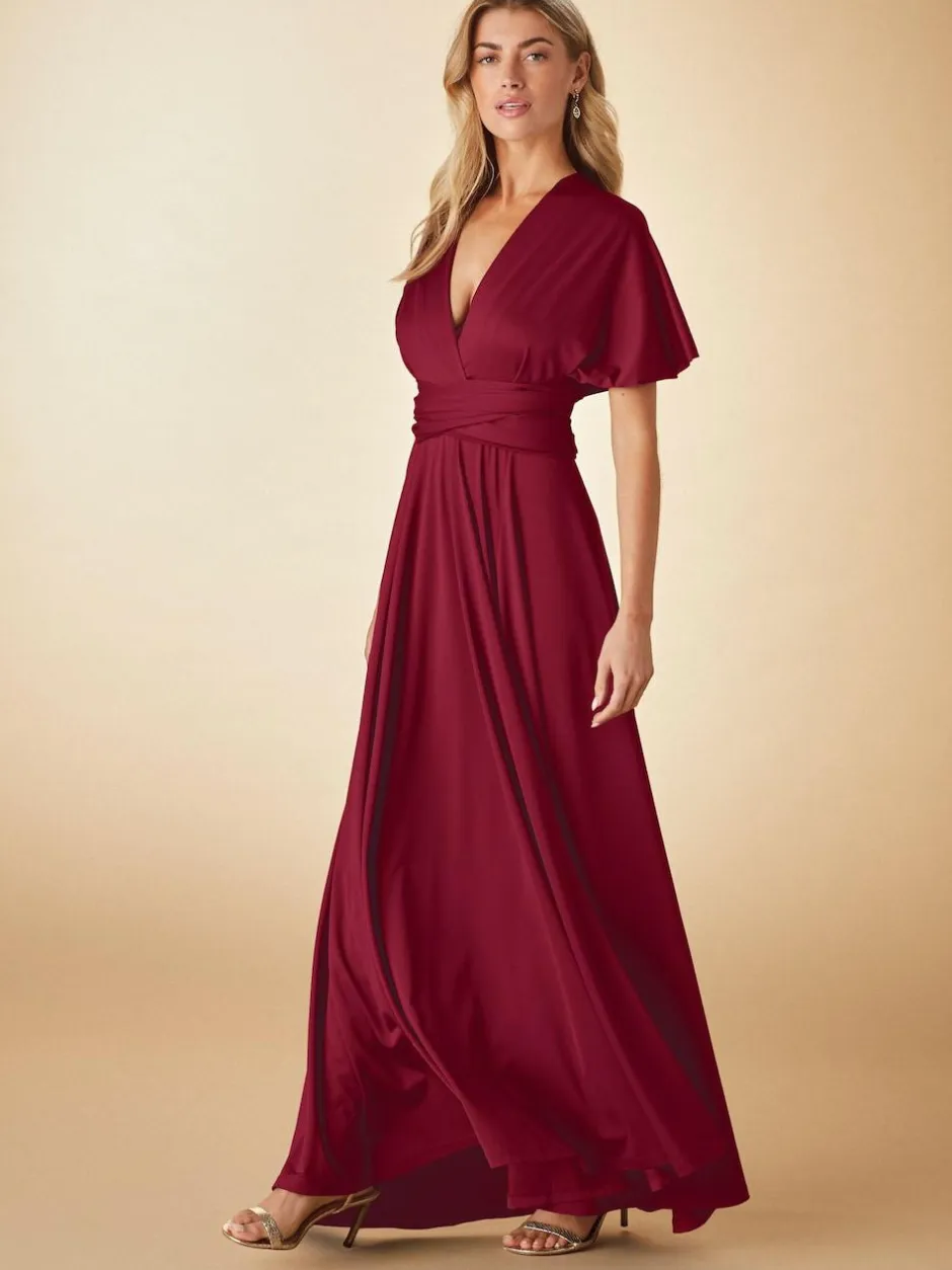 Next Jersey Multiway Wedding Guest Bridesmaid Maxi Dress Burgundy Red Outlet