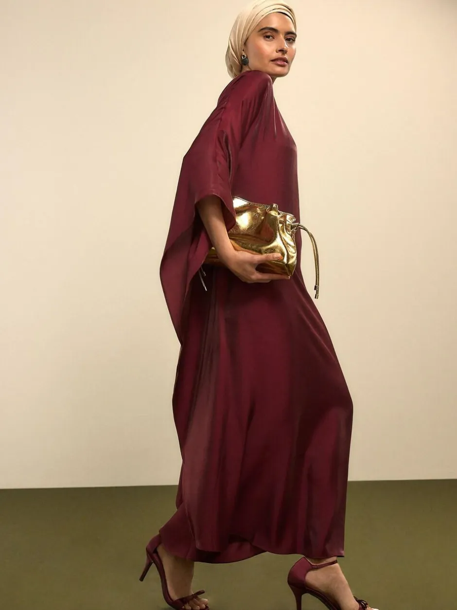 Next Kaftan Shimmer Maxi Dress Burgundy Red Hot