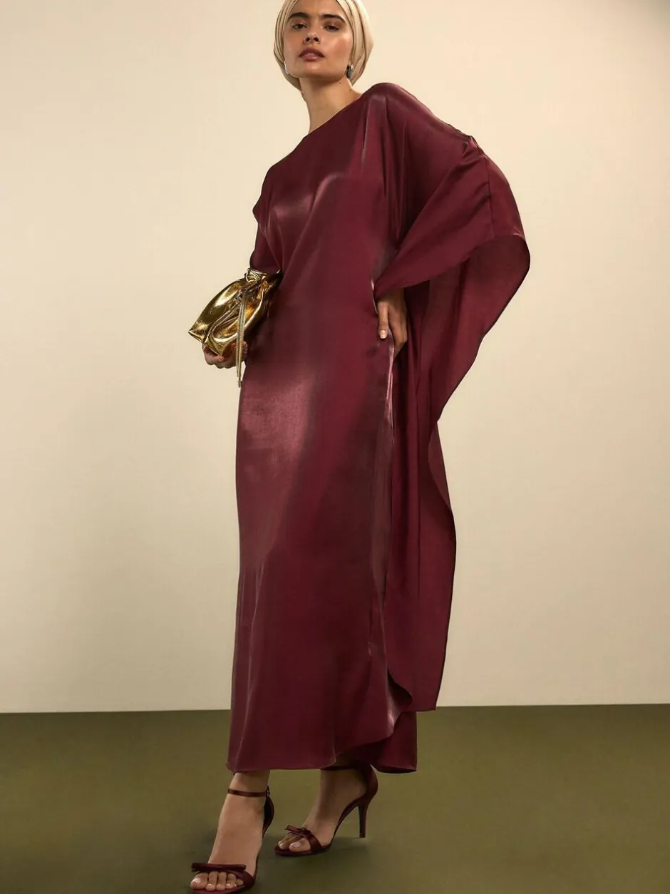 Next Kaftan Shimmer Maxi Dress Burgundy Red Hot