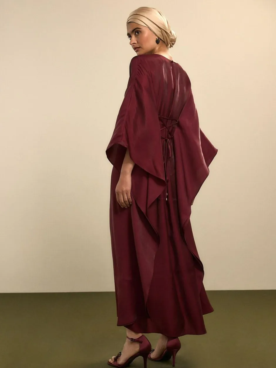 Next Kaftan Shimmer Maxi Dress Burgundy Red Hot