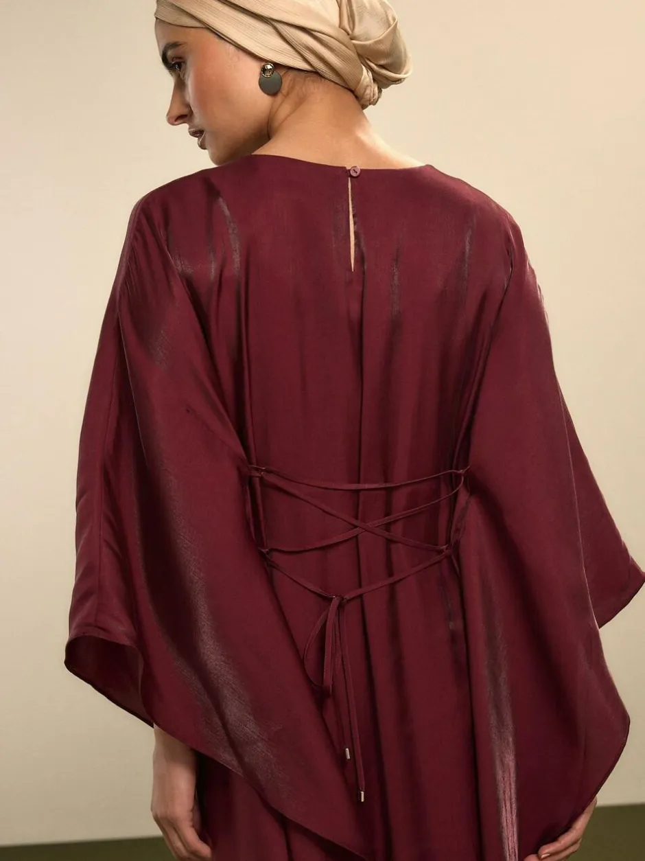 Next Kaftan Shimmer Maxi Dress Burgundy Red Hot