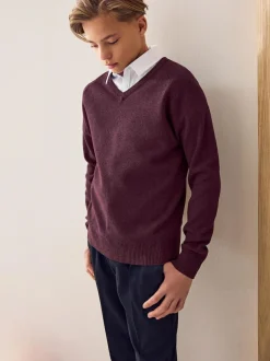 Next Burgundy Red Knitted V-Neck School Jumper (3-16yrs) Sale