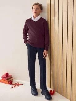 Next Burgundy Red Knitted V-Neck School Jumper (3-16yrs) Sale