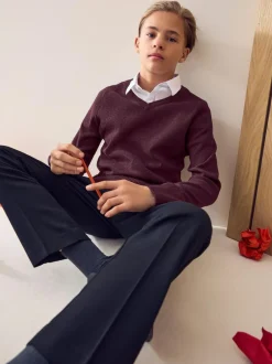 Next Burgundy Red Knitted V-Neck School Jumper (3-16yrs) Sale