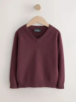 Next Burgundy Red Knitted V-Neck School Jumper (3-16yrs) Sale